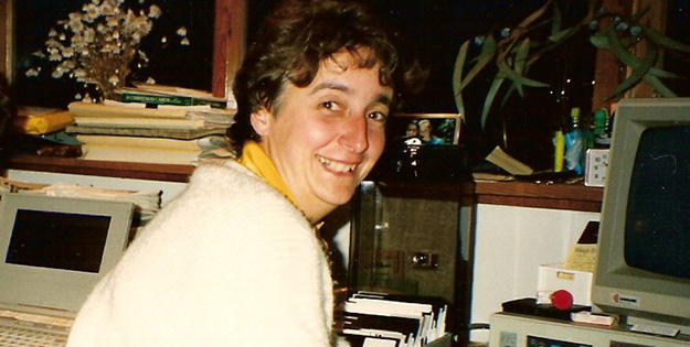 Dr Evelyn Hovenga working at home, 1988