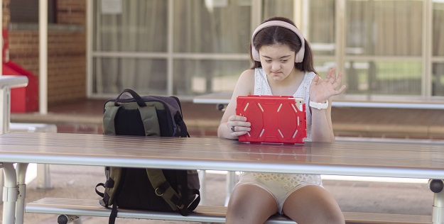 Student on iPad at school