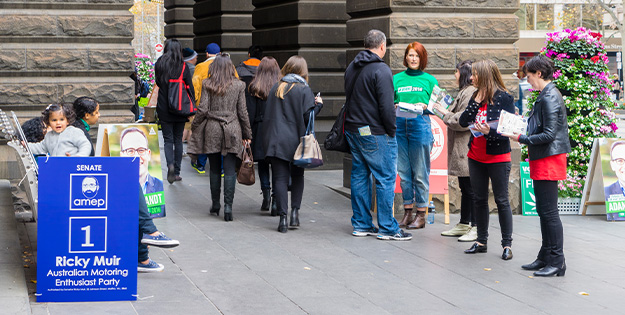 Youth queuing to vote at the last federal election.