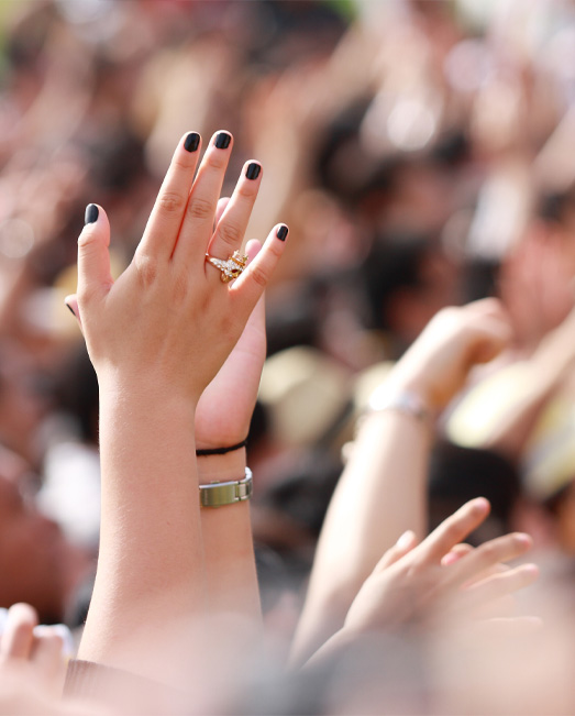 A sea of raised hands
