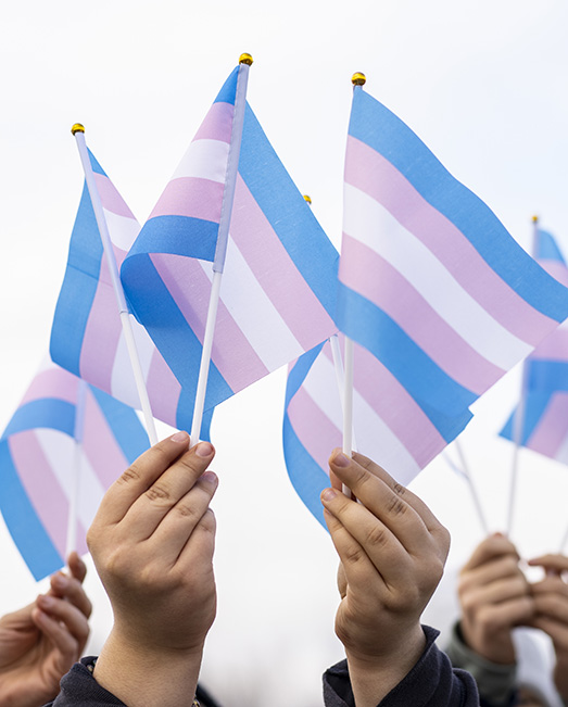 Hands waving trans flags