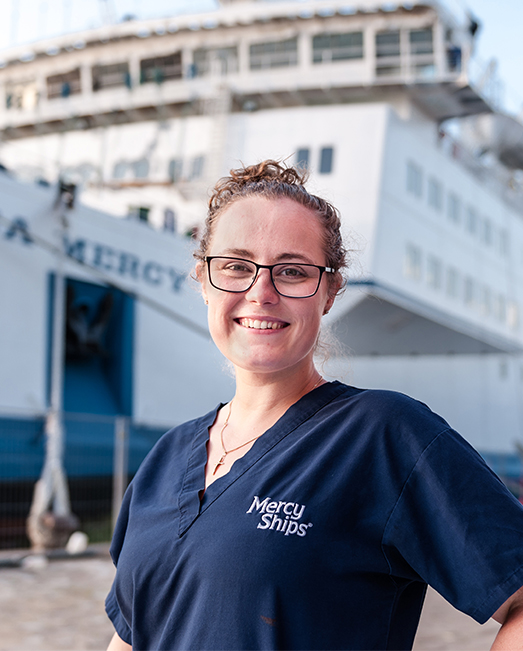 Jess Davis ready to board the hospital ship
