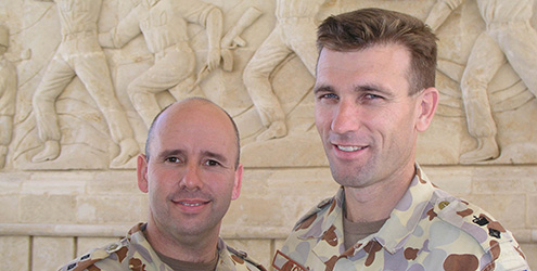 Andrew Condon in Iraq in April 2004 with Padre Ivan Grant