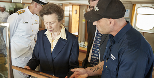 CJ with Princess Anne on board the Cape Don