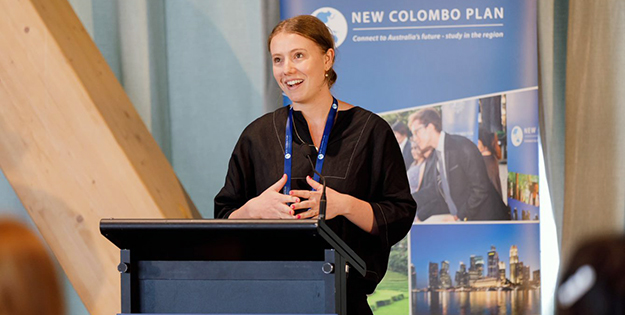 Grace speaking at New Colombo Plan conference