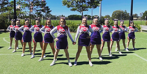 The ACU Brisbane Cheer team in formation.