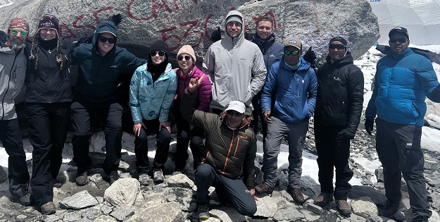 Holly and group of trekkers at base camp.