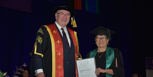 ACU Chancellor Martin Daubney and Annette Ormiston at her graduation.
