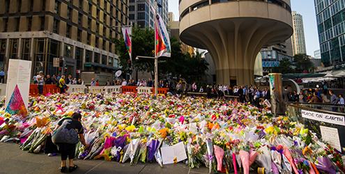 An impromptu memorial at Martin Place in Sydney, after the Lindt Cafe siege.